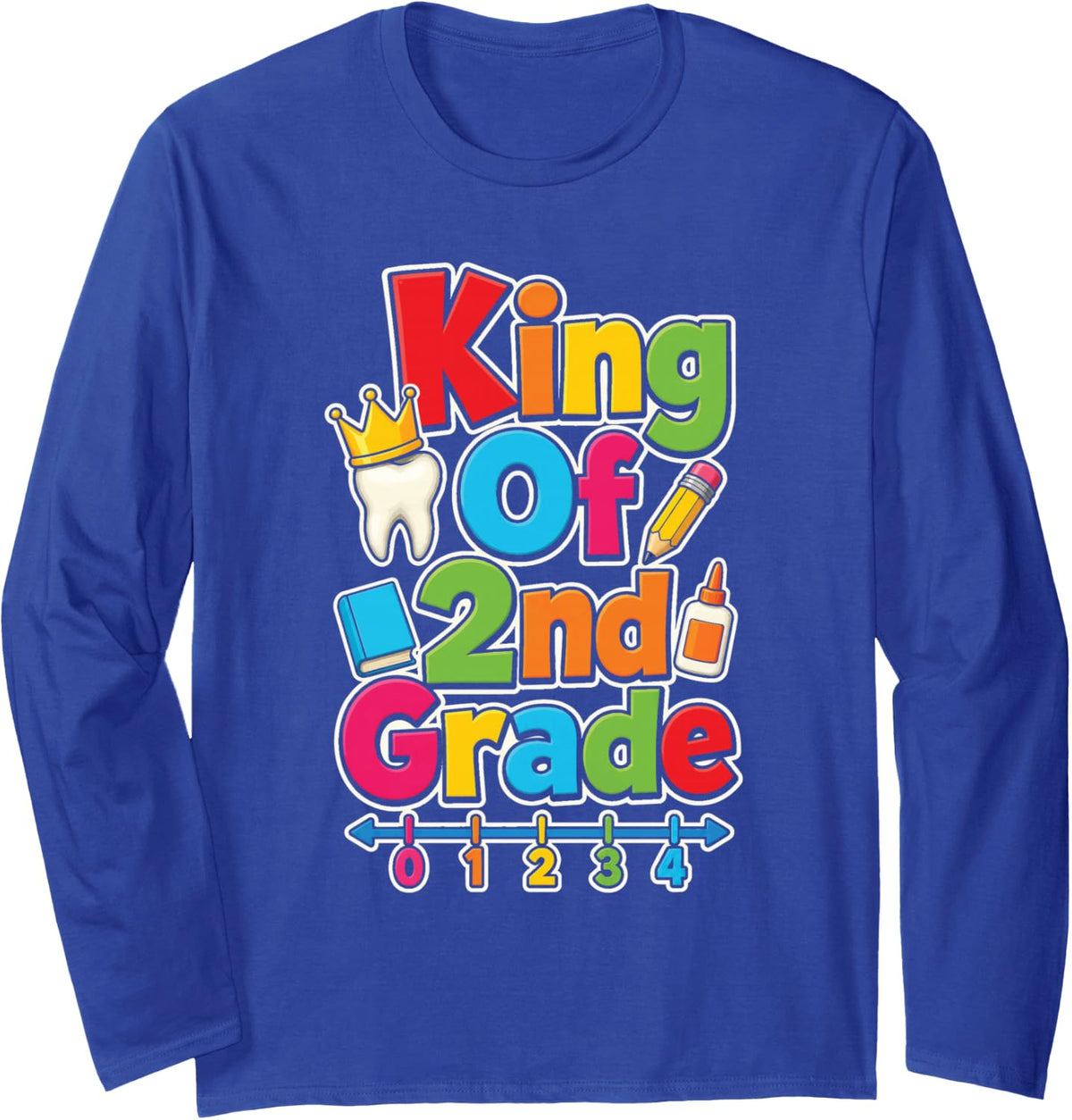 King of 2nd Grade First Day of School Boys Kids Long Sleeve T-Shirt - Adult Unisex Royal Blue