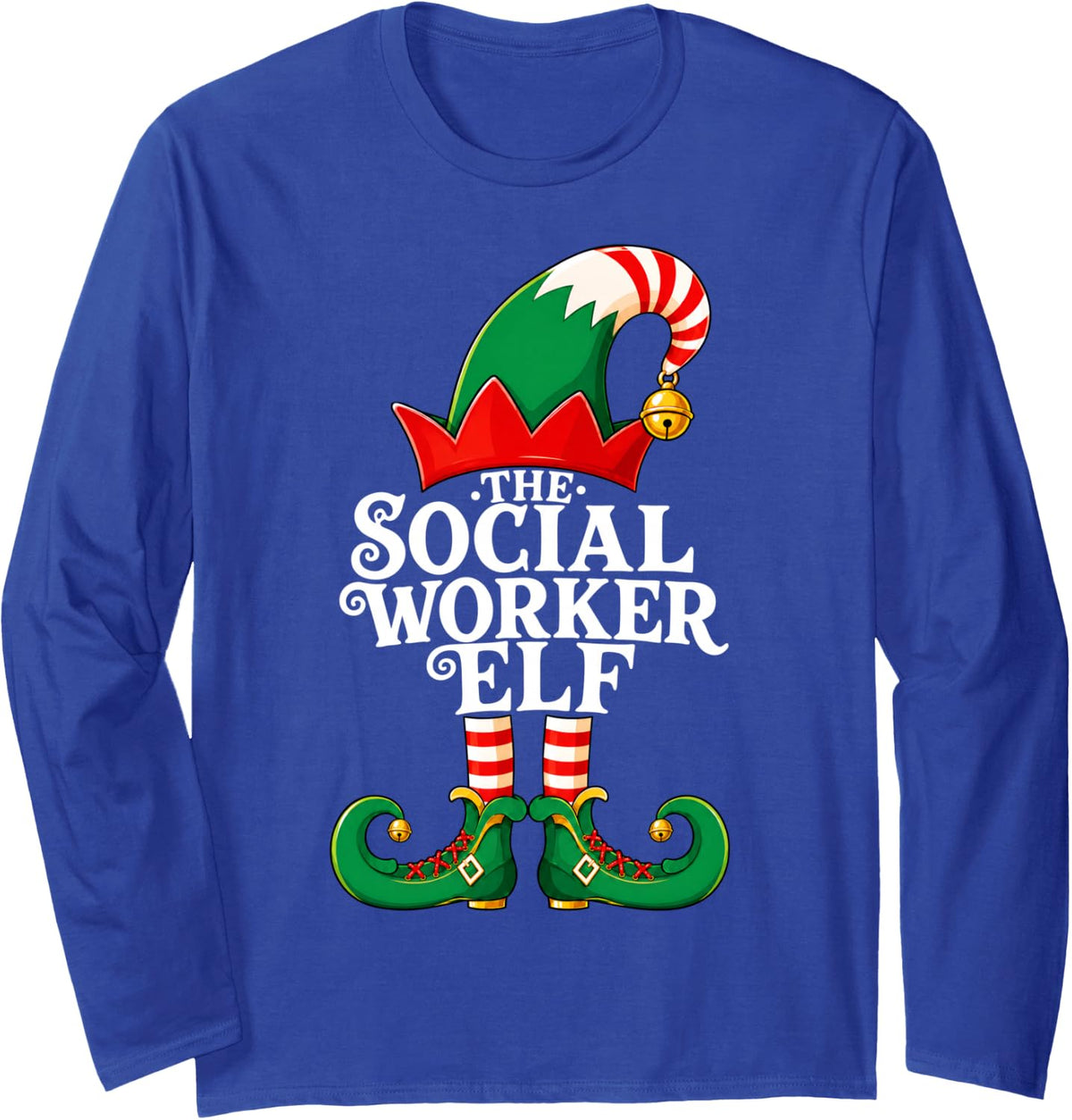 Social Worker Elf Christmas Matching Family Elf Squad Xmas Long Sleeve T-Shirt - Adult Unisex Royal Blue