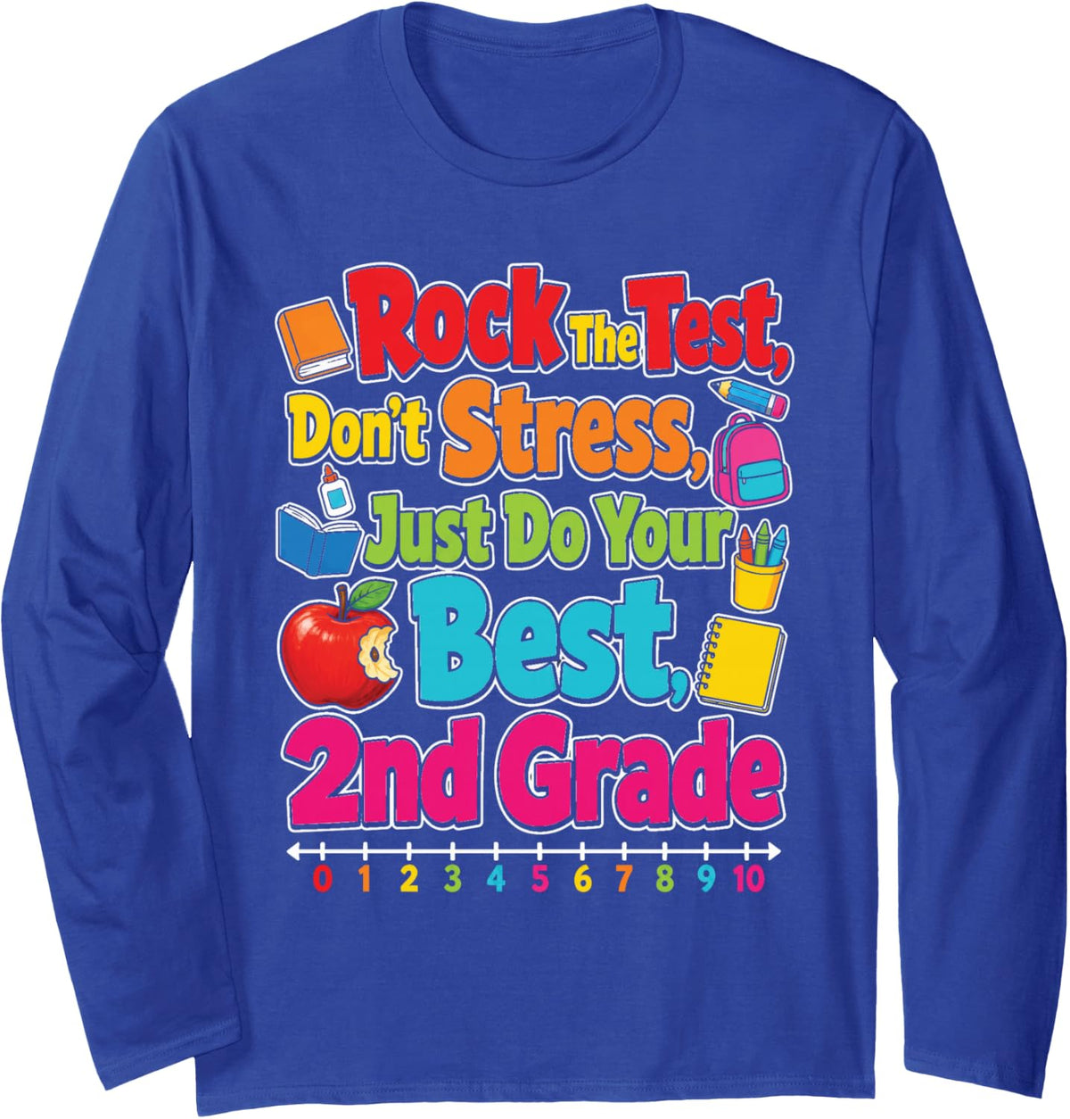 2nd Grade Rock The Test Don't Stress Testing Season Long Sleeve T-Shirt - Adult Unisex Royal Blue