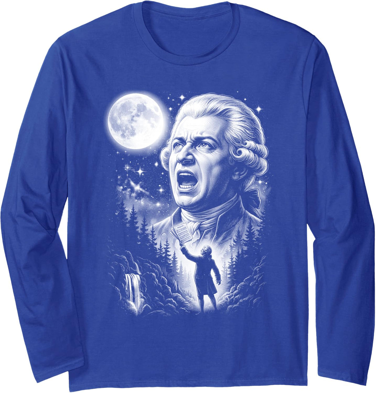 Wolfgang Amadeus Mozart Howling At The Moon Classical Music Long Sleeve T-Shirt - Adult Unisex Royal Blue
