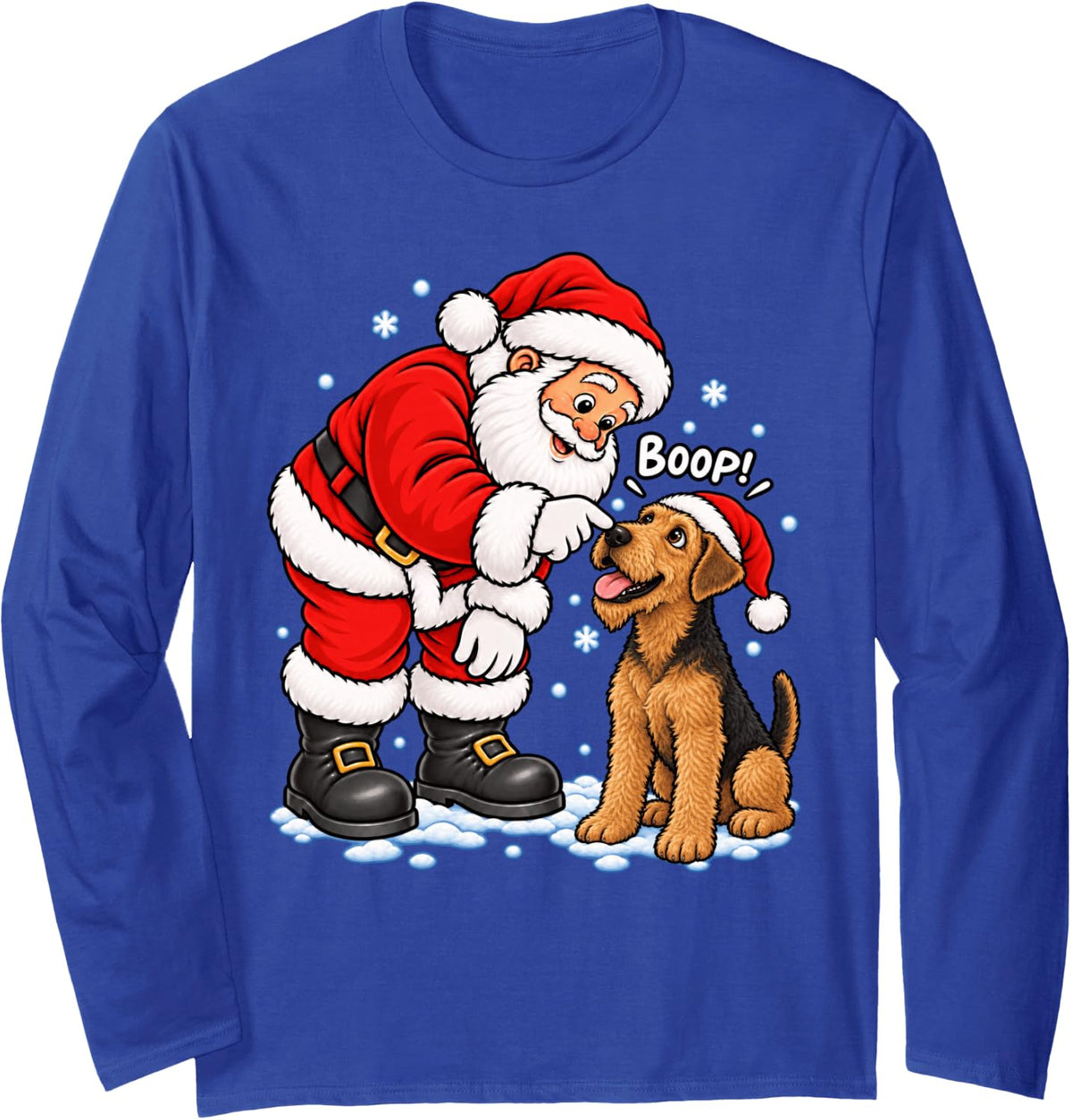 Funny Airedale Terrier Boop Santa Christmas Long Sleeve T-Shirt - Adult Unisex Royal Blue