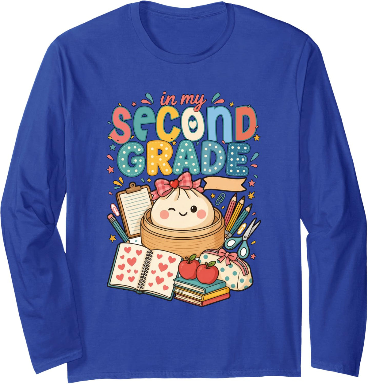 in My Second Grade Kid 2nd Grader Cute Dumpling School Girl Long Sleeve T-Shirt - Adult Unisex Royal Blue