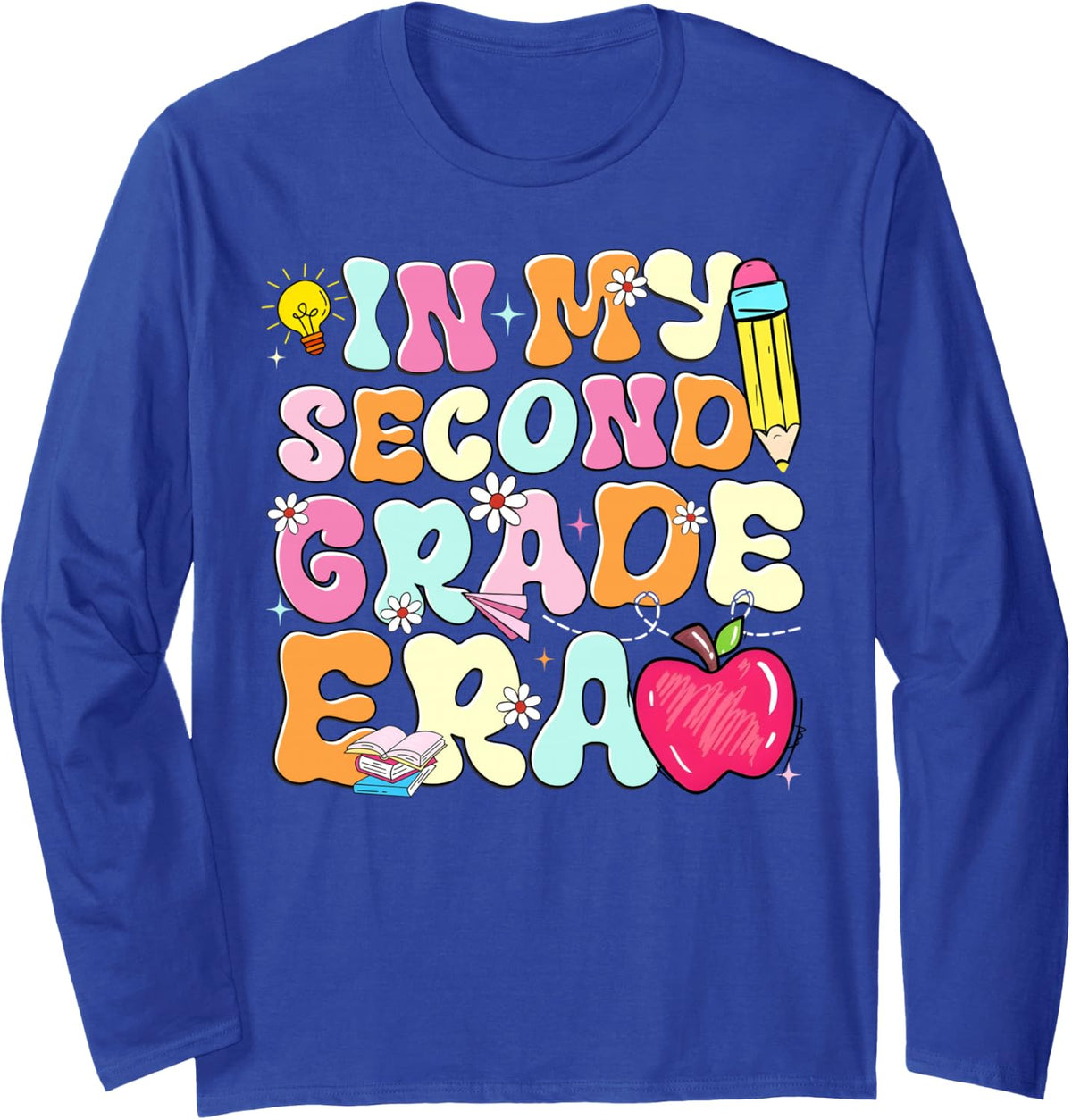 Back to School in My Second 2nd Grade Era Retro Boy Girl Long Sleeve T-Shirt - Adult Unisex Royal Blue