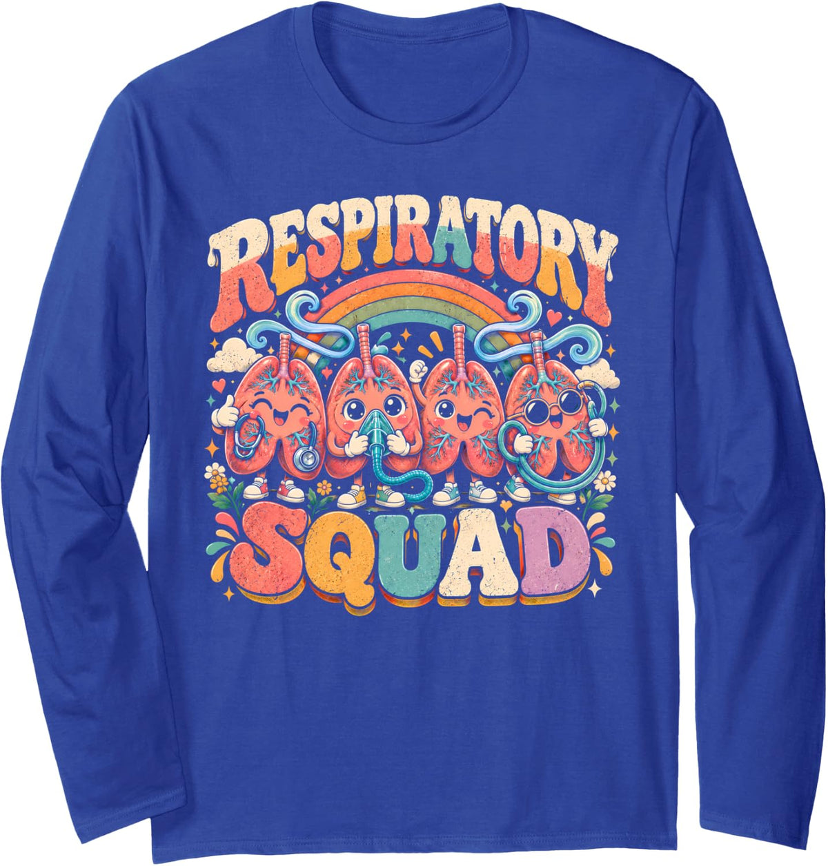Respiratory Therapy Squad Lung Care Medical Team Long Sleeve T-Shirt - Adult Unisex Royal Blue