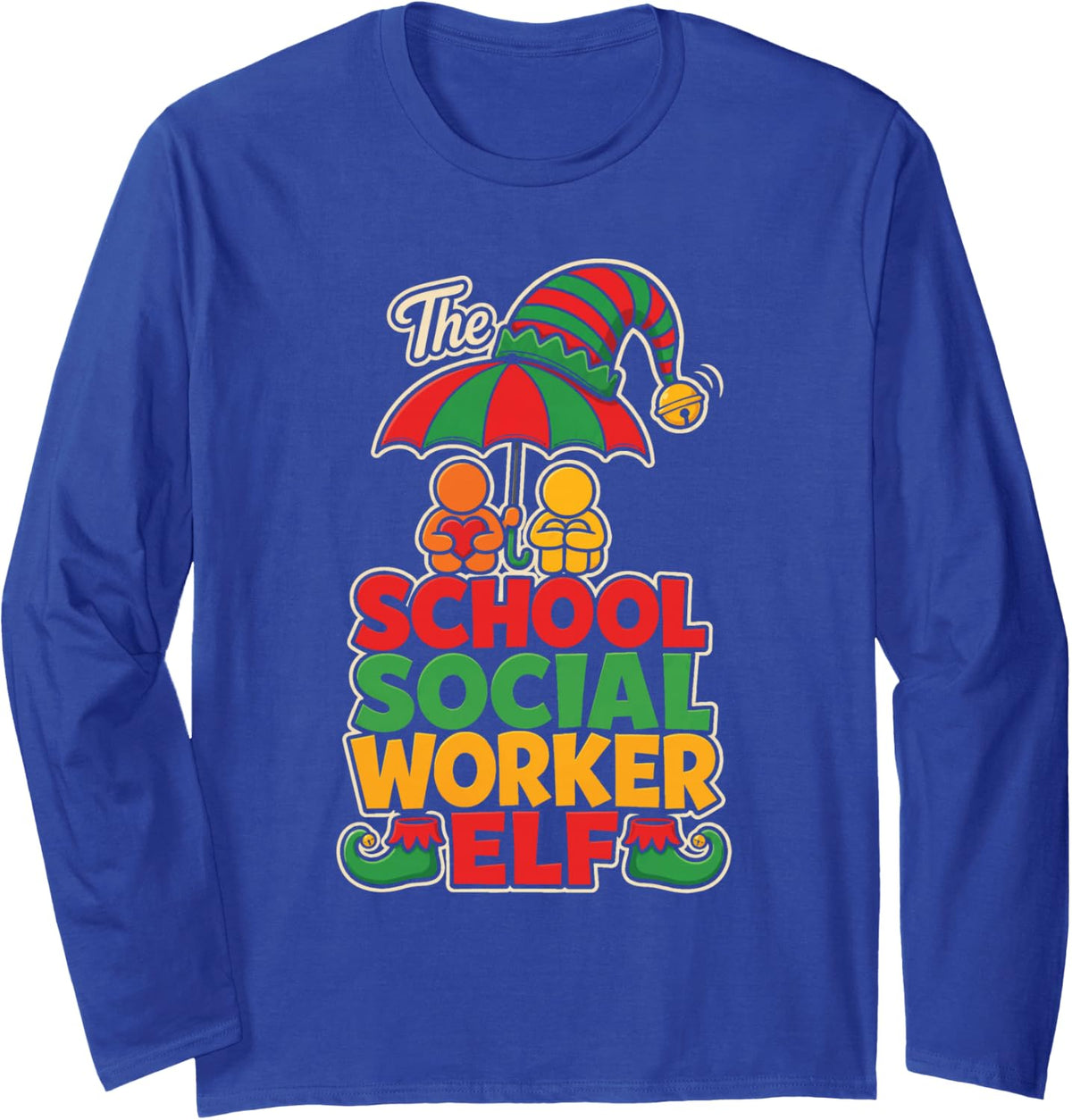 School Social Worker Elf Christmas Support Staff Gift Long Sleeve T-Shirt - Adult Unisex Royal Blue