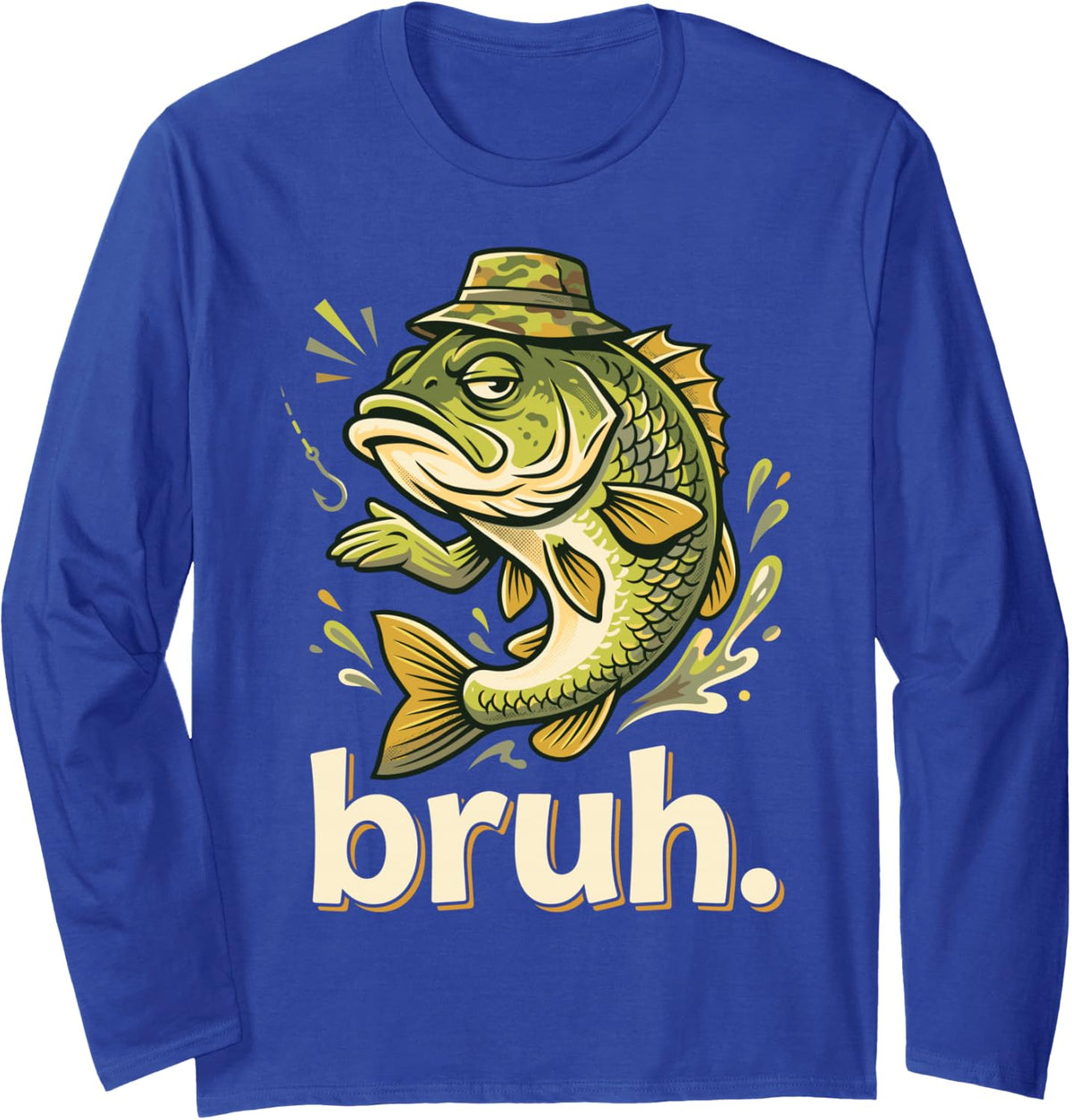 Bruh Fishing Funny Bass Fish Humor for Boys Kids Long Sleeve T-Shirt - Adult Unisex Royal Blue