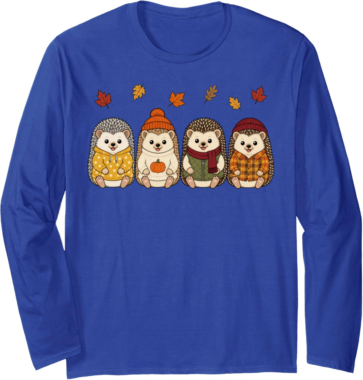 Hedgehog Fall Autumn Season Pumpkin Long Sleeve T-Shirt - Adult Unisex Royal Blue