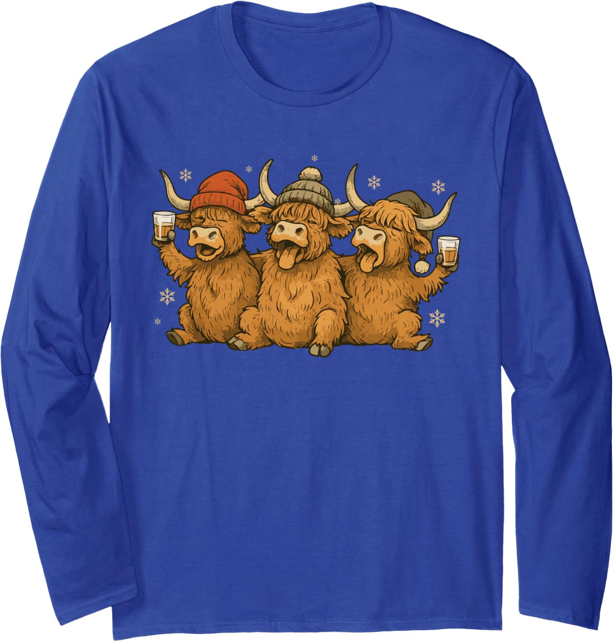Festive Highland Cows Christmas Design Xmas Cow Lover Funny Long Sleeve T-Shirt - Adult Unisex Royal Blue