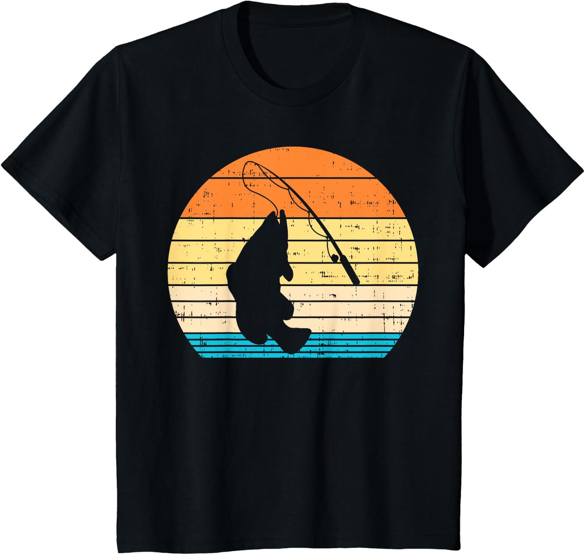 Bass Fish Fishing Rod Retro Fishing Fisherman Angler Gift T-Shirt - Black