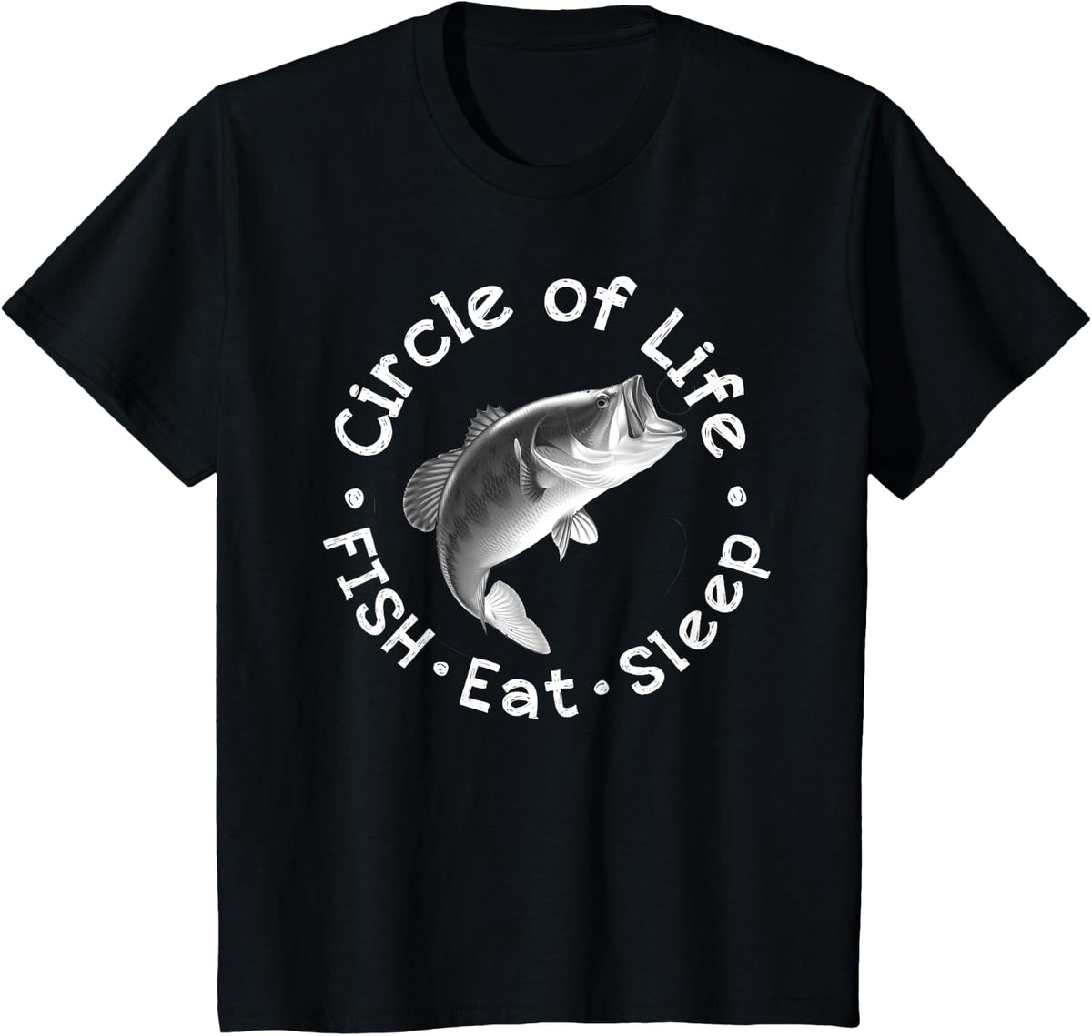 Funny Bass Fishing Circle Life Big Mouth T-Shirt - Black