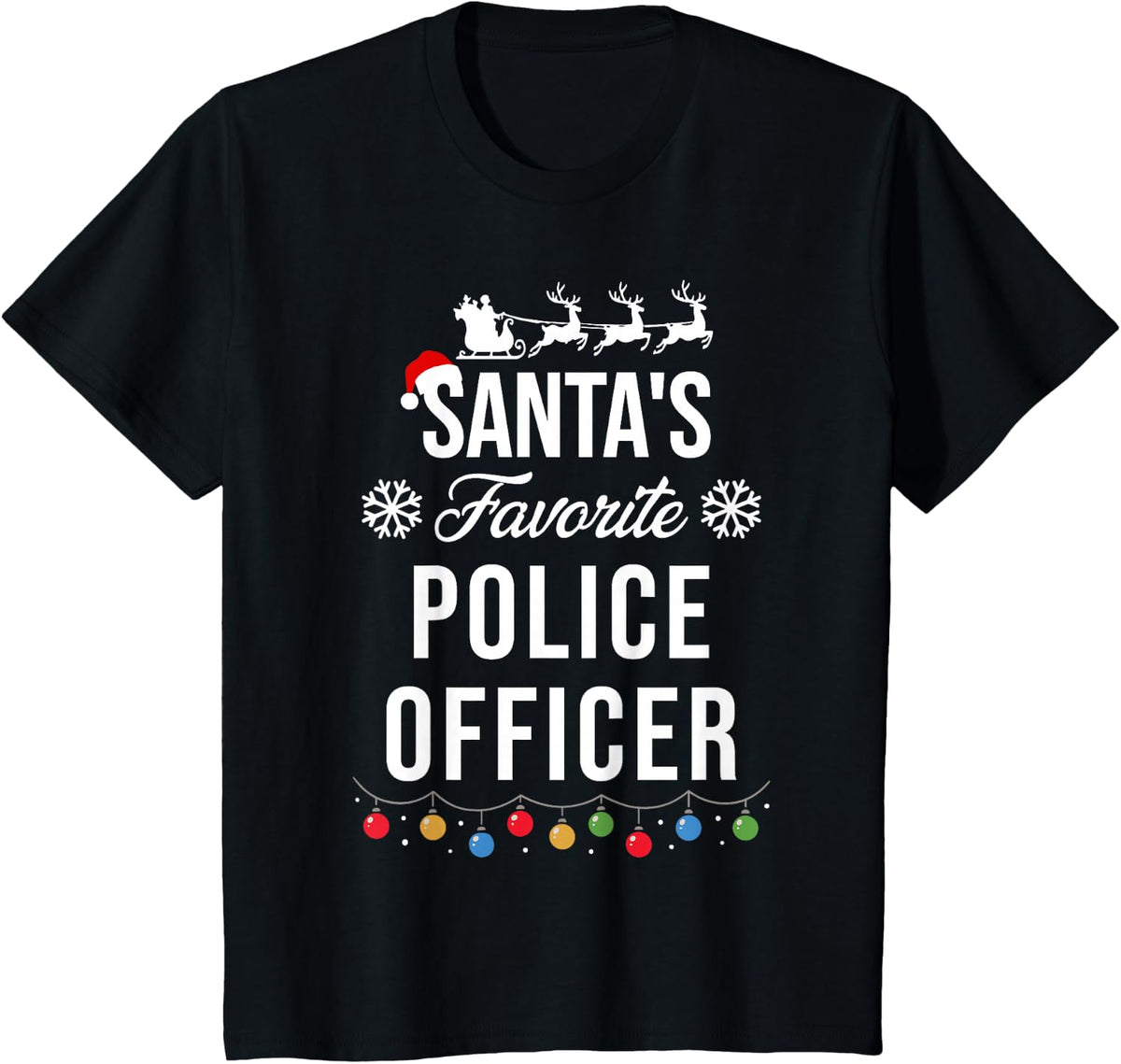 Santa's Favorite Police Officer Funny Christmas Xmas T-Shirt - Black