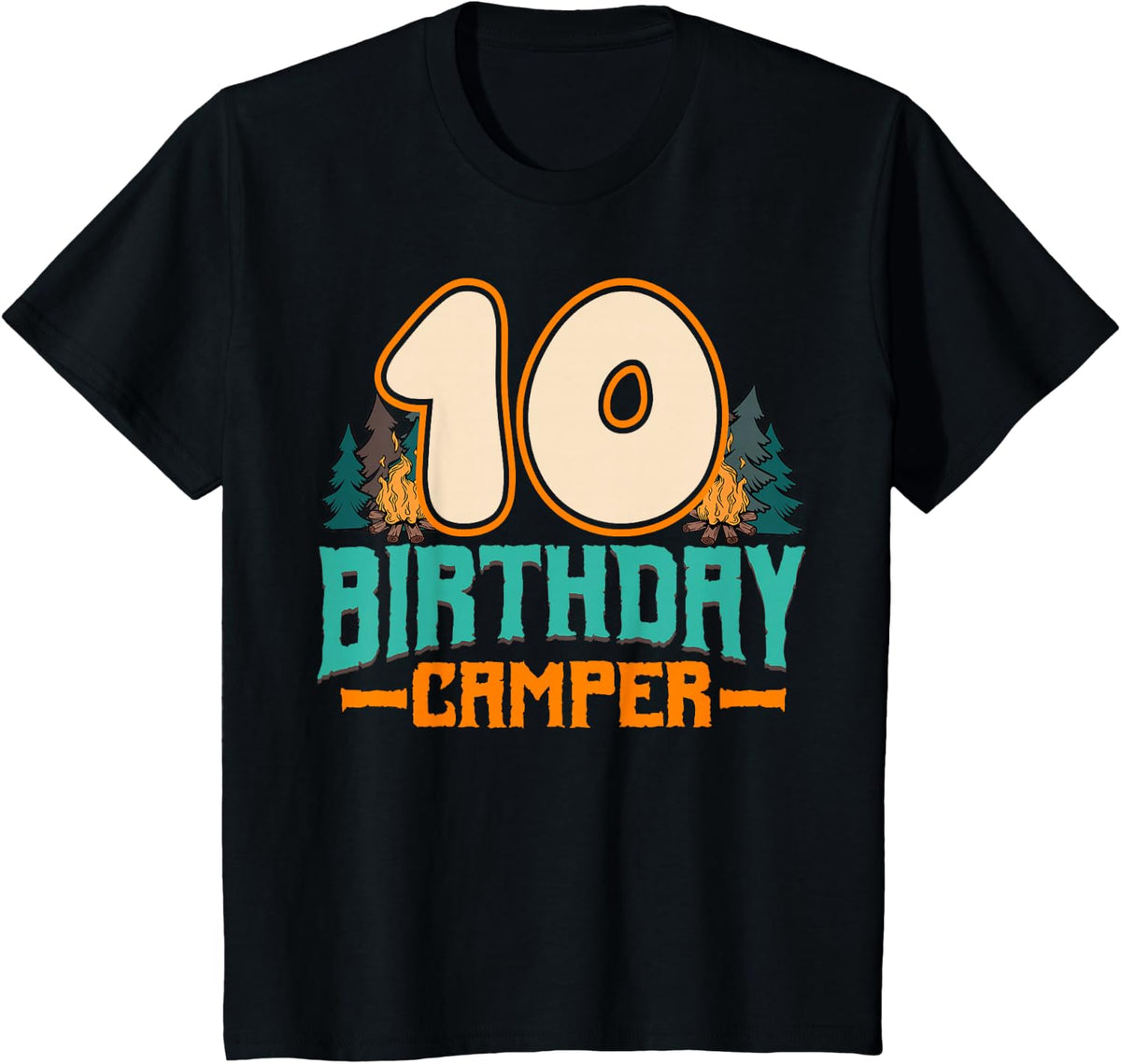 Camping 10th Birthday Camper Party Hiker Camp Tent Campsite T-Shirt - Black