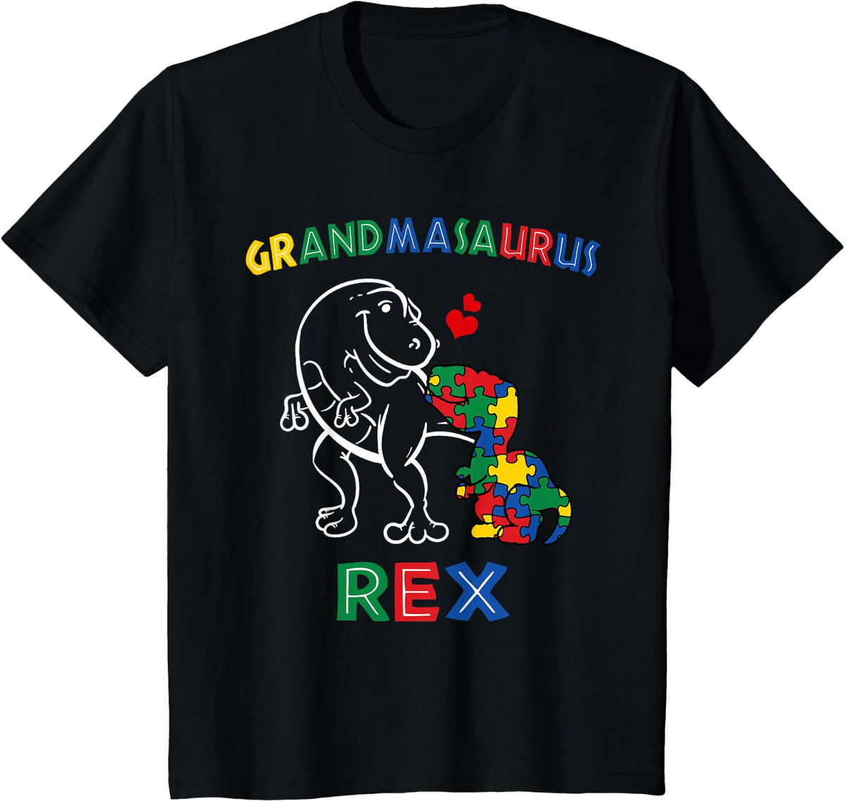 Grandmasaurus Autism Awareness Grandma Dinosaur Grandmother T-Shirt - Black