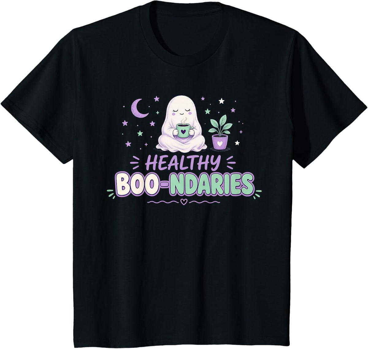 Healthy Boo-ndaries Therapist Halloween Ghost Mental Health T-Shirt - Black