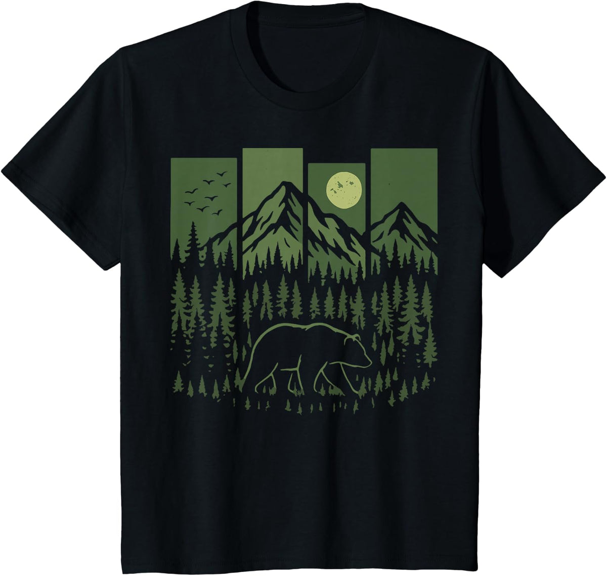 Bear Retro Nature Outdoor Tees T Shirts for Men Women Grizzly Wildlife Hiking Camping - Black