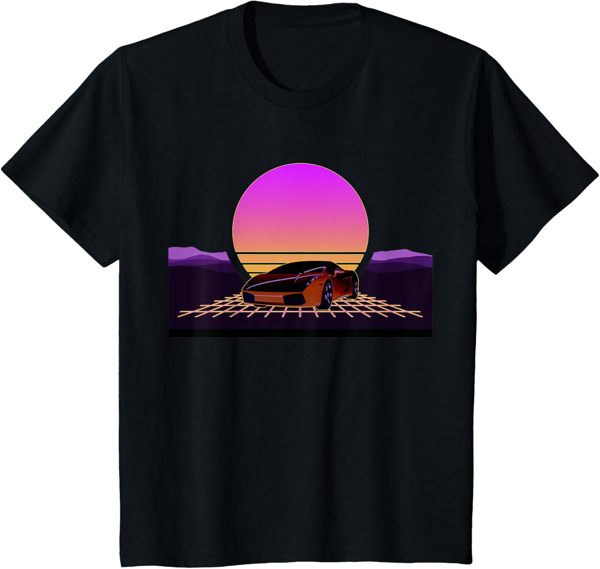 Retro 80s Car - Digital Sunset Synthwave / Outrun Style Art T-Shirt - Black