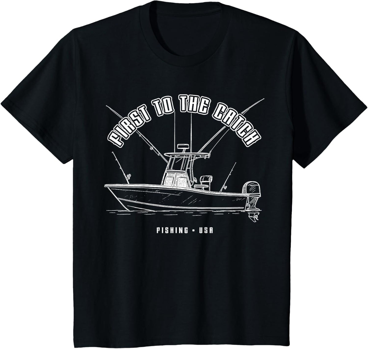 Ocean Sport Anglers First to Catch Fish Saltwater Fishing T-Shirt - Black