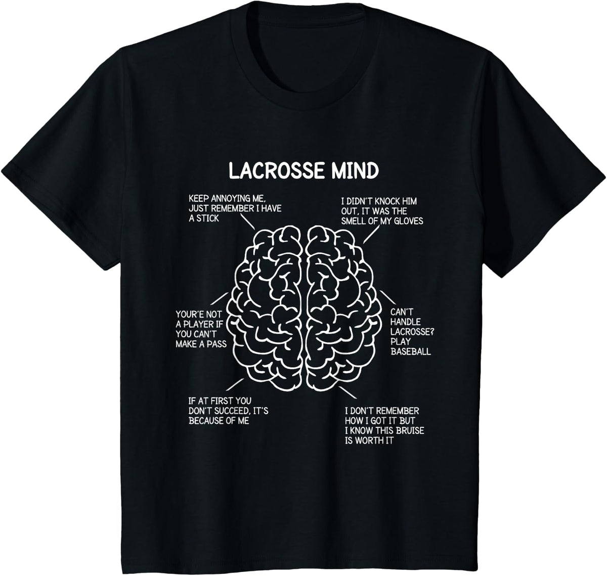 Lacrosse Player Think Sayings Brain Funny Christmas Gift T-Shirt - Black