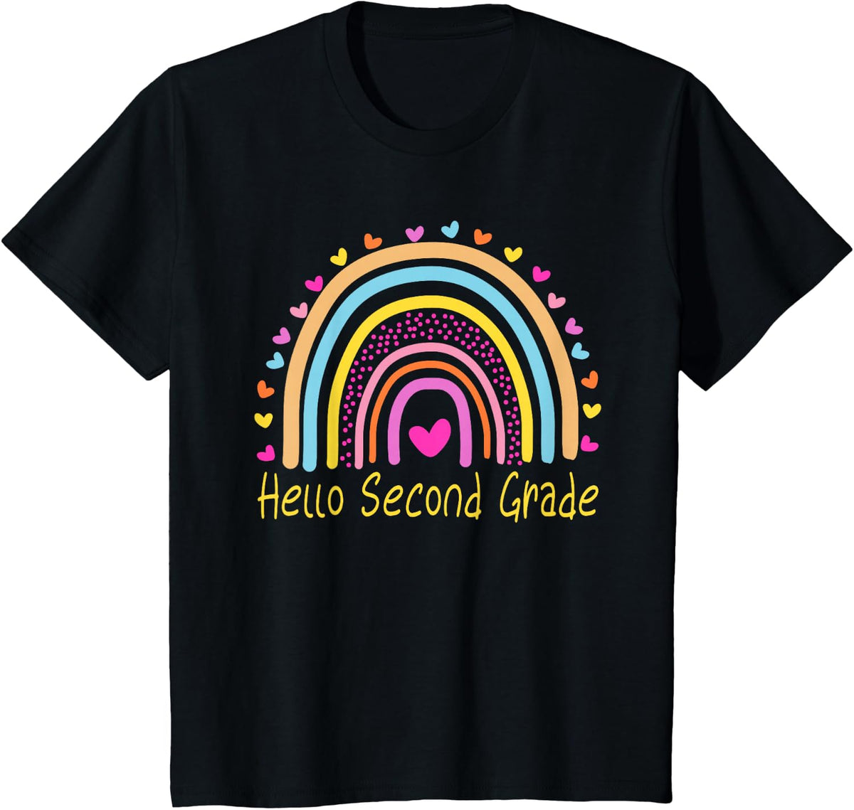 Hello Second Grade Teacher Rainbow T-Shirt - Black