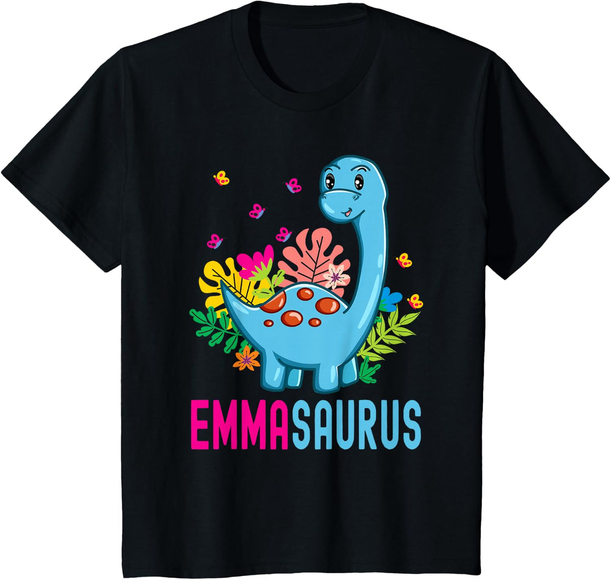 EMMASAURUS Personalized Name EMMA Dino Dinosaur Birthday T-Shirt - Black