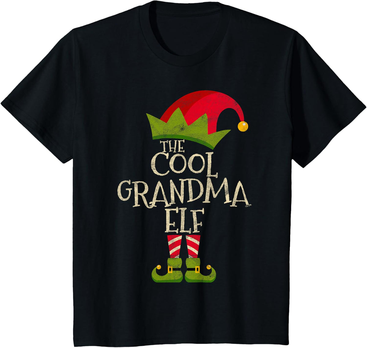 Fun The Cool Grandma Elf Costume Family Group Gift Christmas T-Shirt - Black