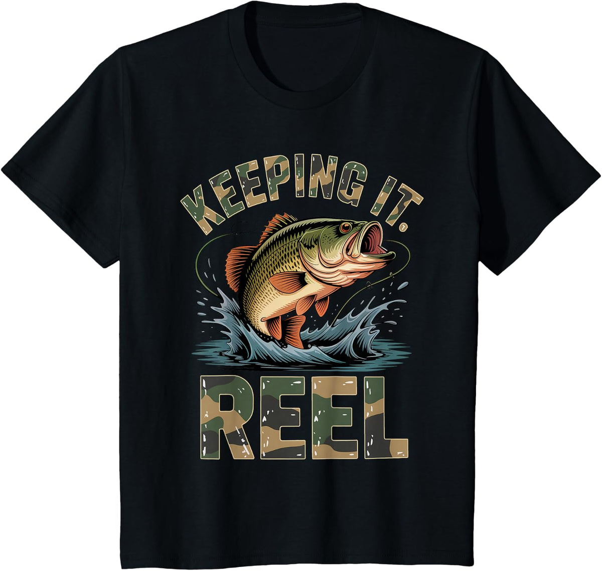 Keeping It Reel Funny Fishing Bass Fish Fisherman Men Boys T-Shirt - Black