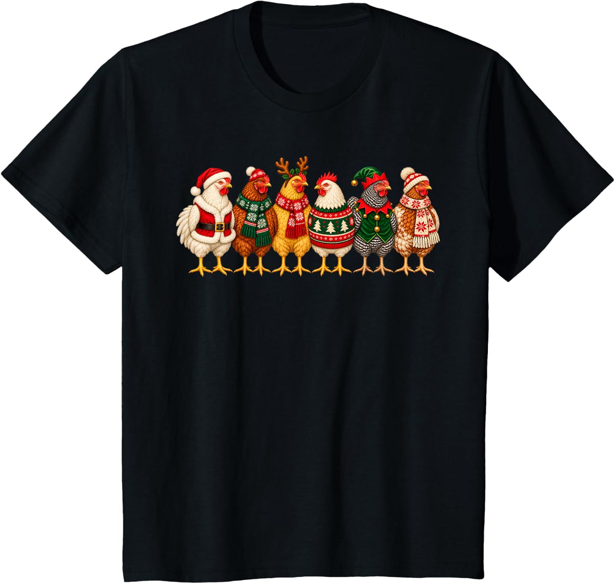 Funny Christmas Lights Chicken Santa Funny Xmas Tree Gifts T-Shirt - Black
