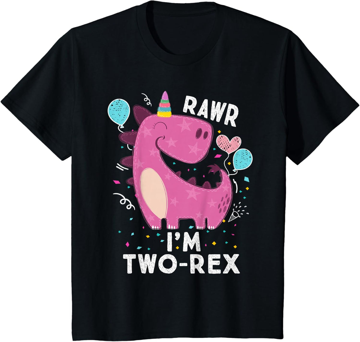 Rawr I'm Two-Rex 2nd Birthday Gifts 2 Year Old Dinosaur T-Shirt - Black