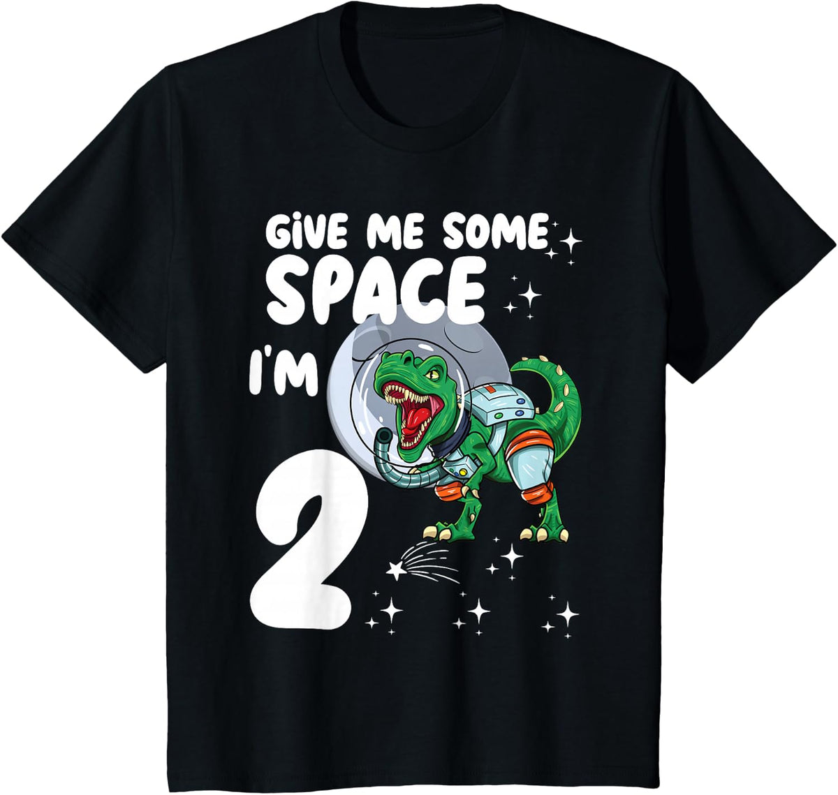 Give me some Space Im 2 Astronaut dinosaur 2th Birthday T-Shirt - Black