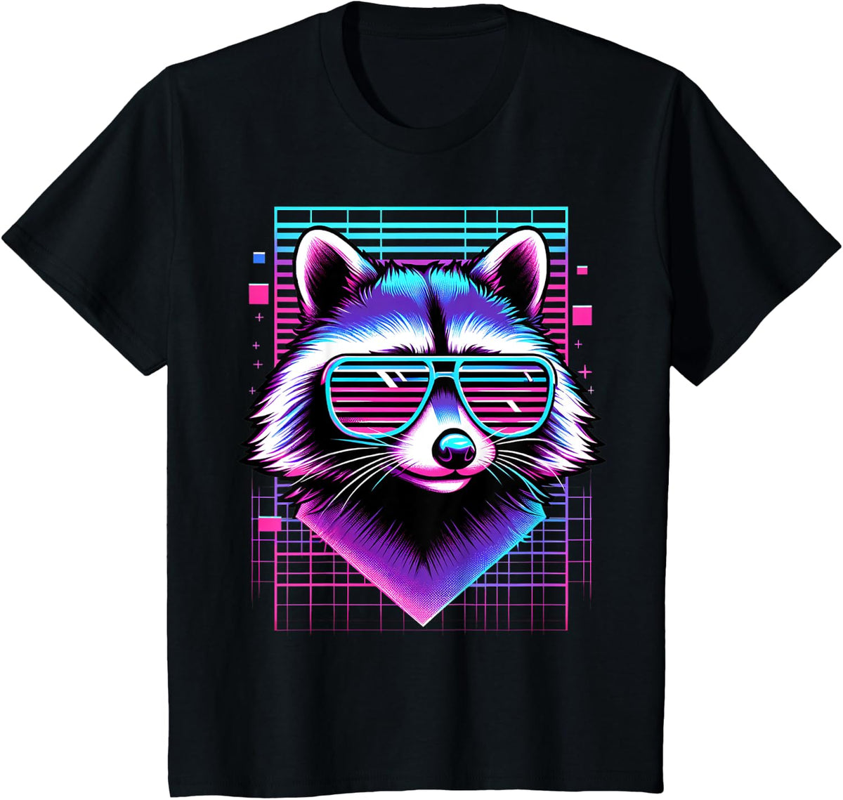 Retro Vaporwave Synthwave Raccoon T-Shirt Tee for Men Women Kids - Black