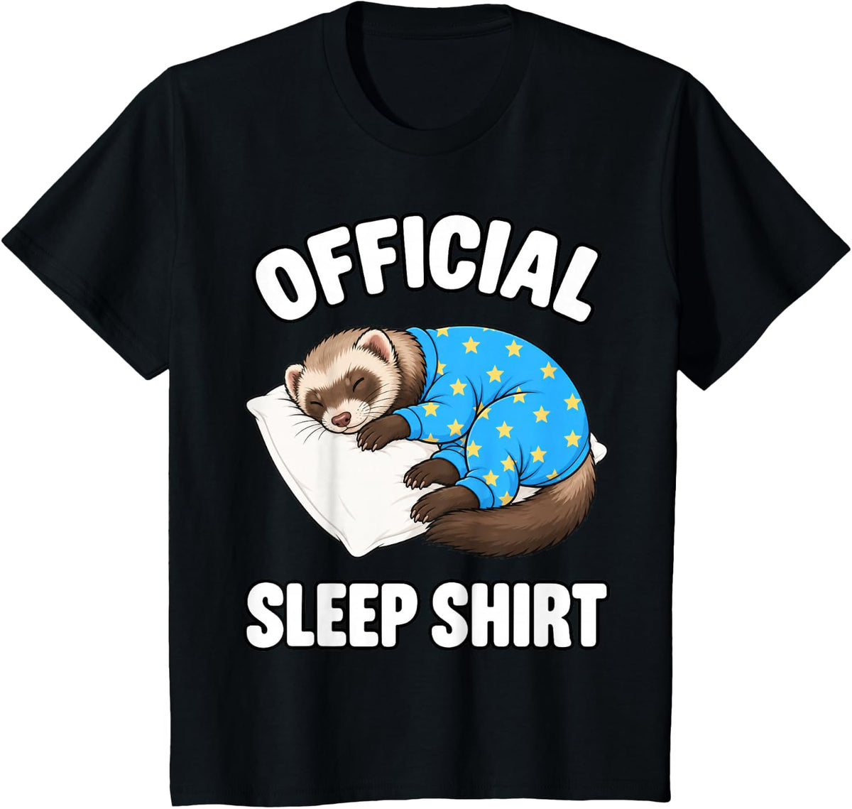 Ferret Sleeping in Pajamas Official Sleepshirt Cute T-Shirt - Black