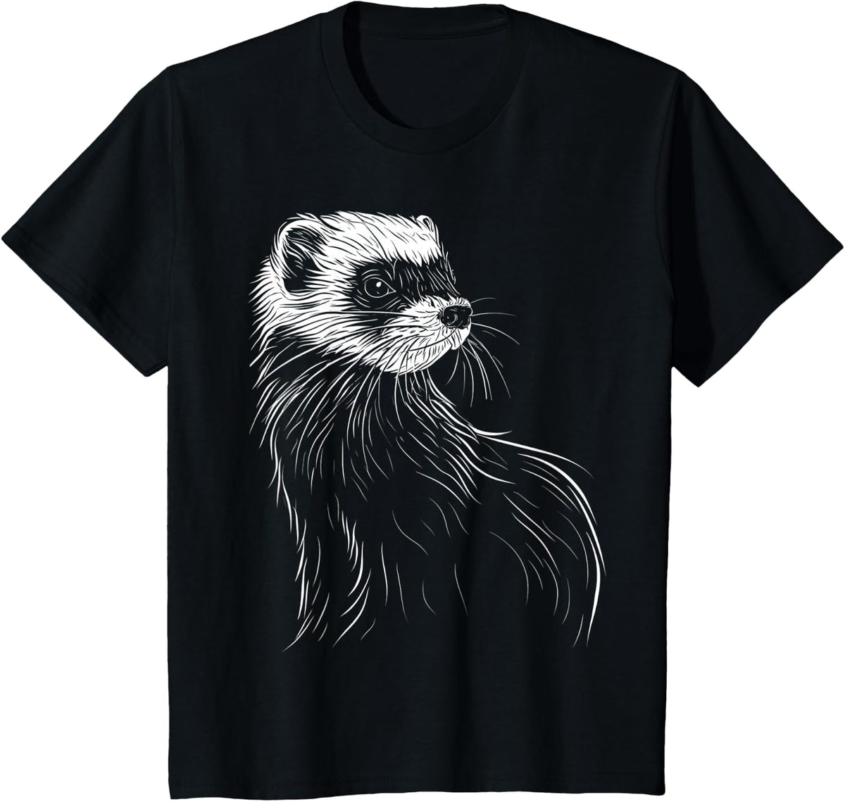 Animal Illustration Ferret Lover T-Shirt - Black