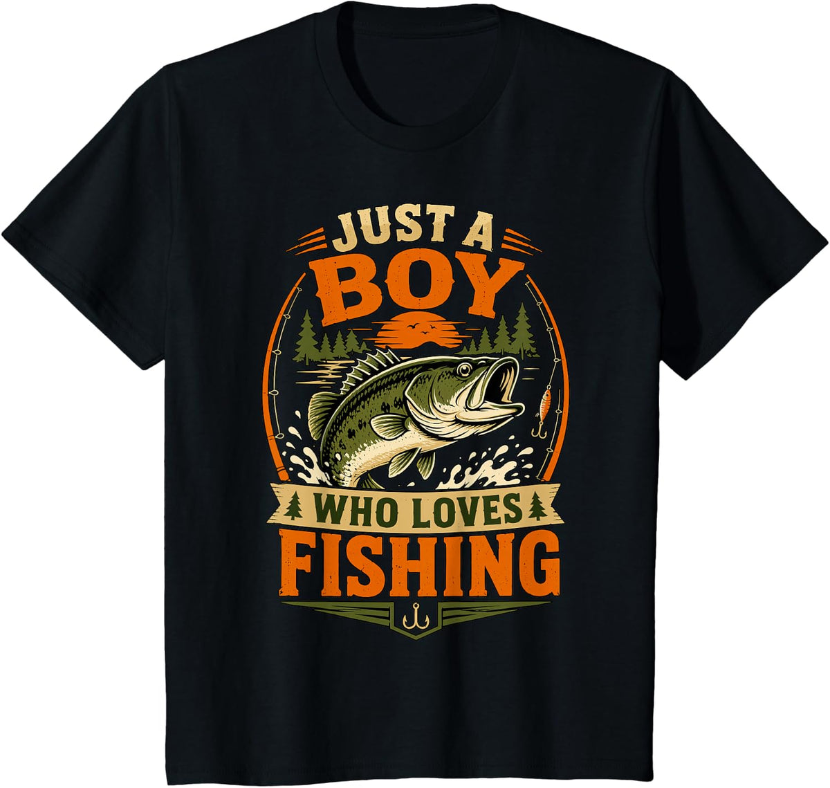 Just a Boy Who Loves Fishing Bass Lake T-Shirt - Black