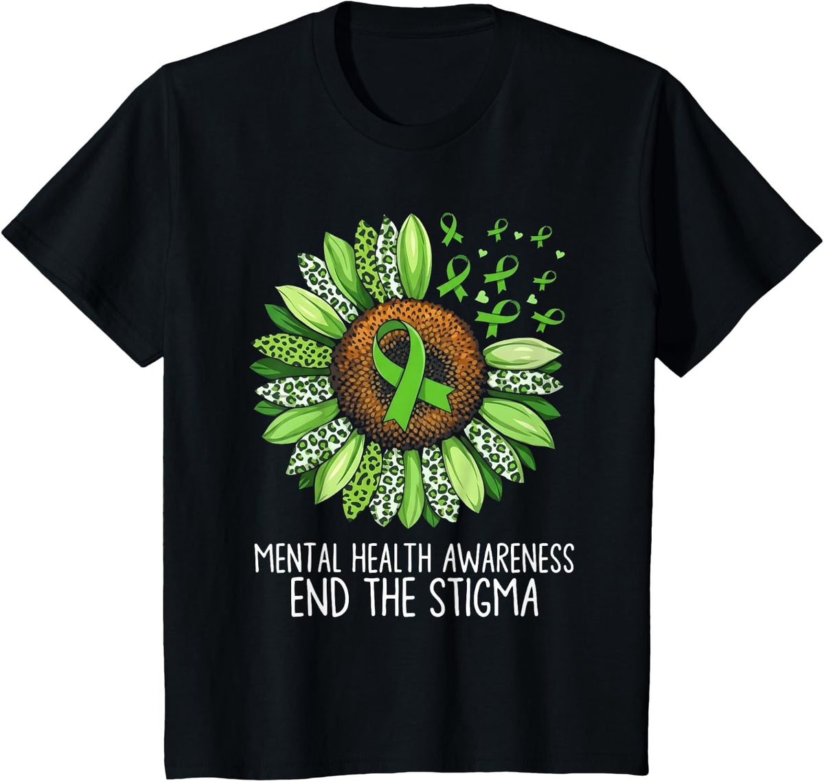 End The Stigma Mental Health Matters Awareness Sunflower Tees T Shirts for Men Women - Black