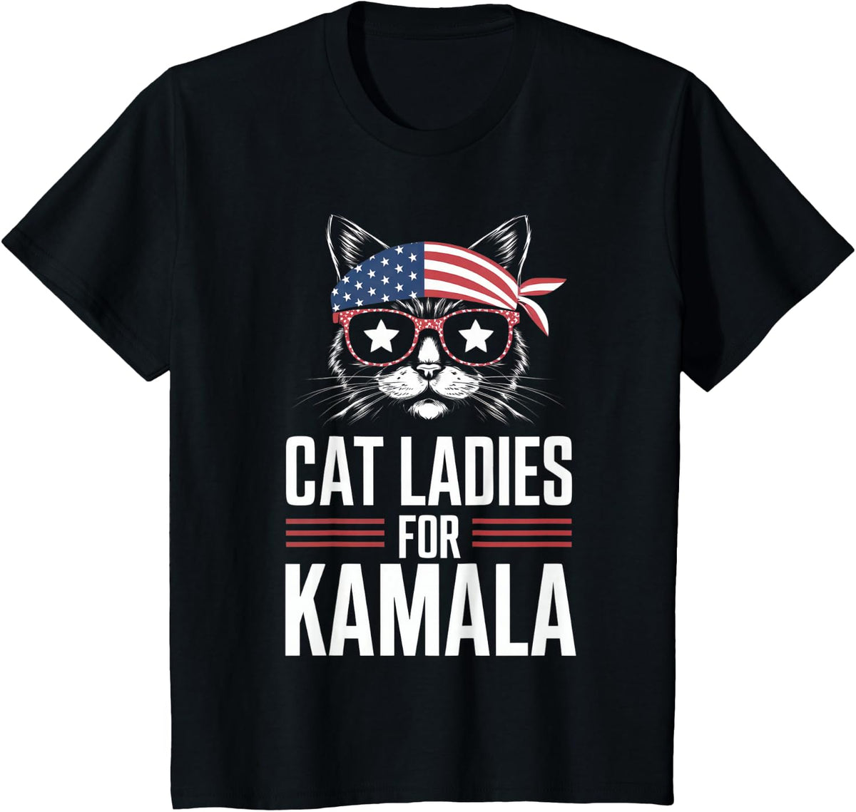 Cat Ladies for Kamala Funny Cat 2024 President Kamala-Harris T-Shirt - Black
