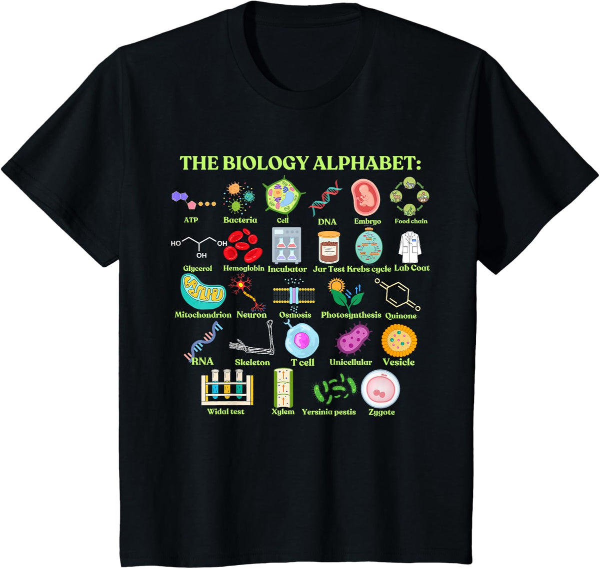 The Biology Alphabet, Cool Science and Biology T-Shirt - Black