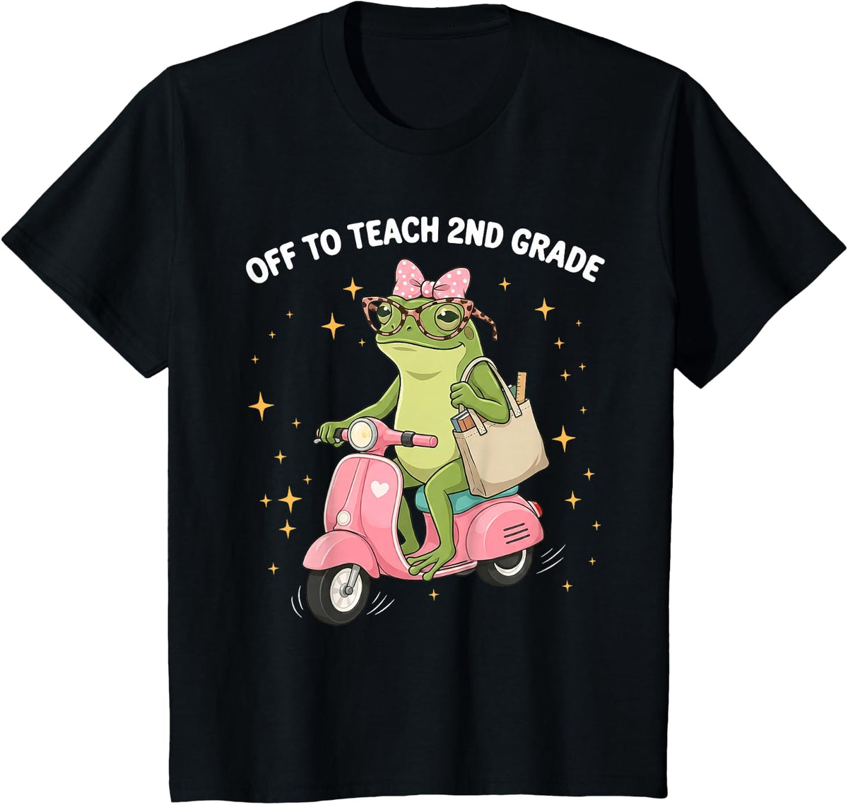 Off to Teach 2nd Grade Teacher Frog Funny Back to School T-Shirt - Black