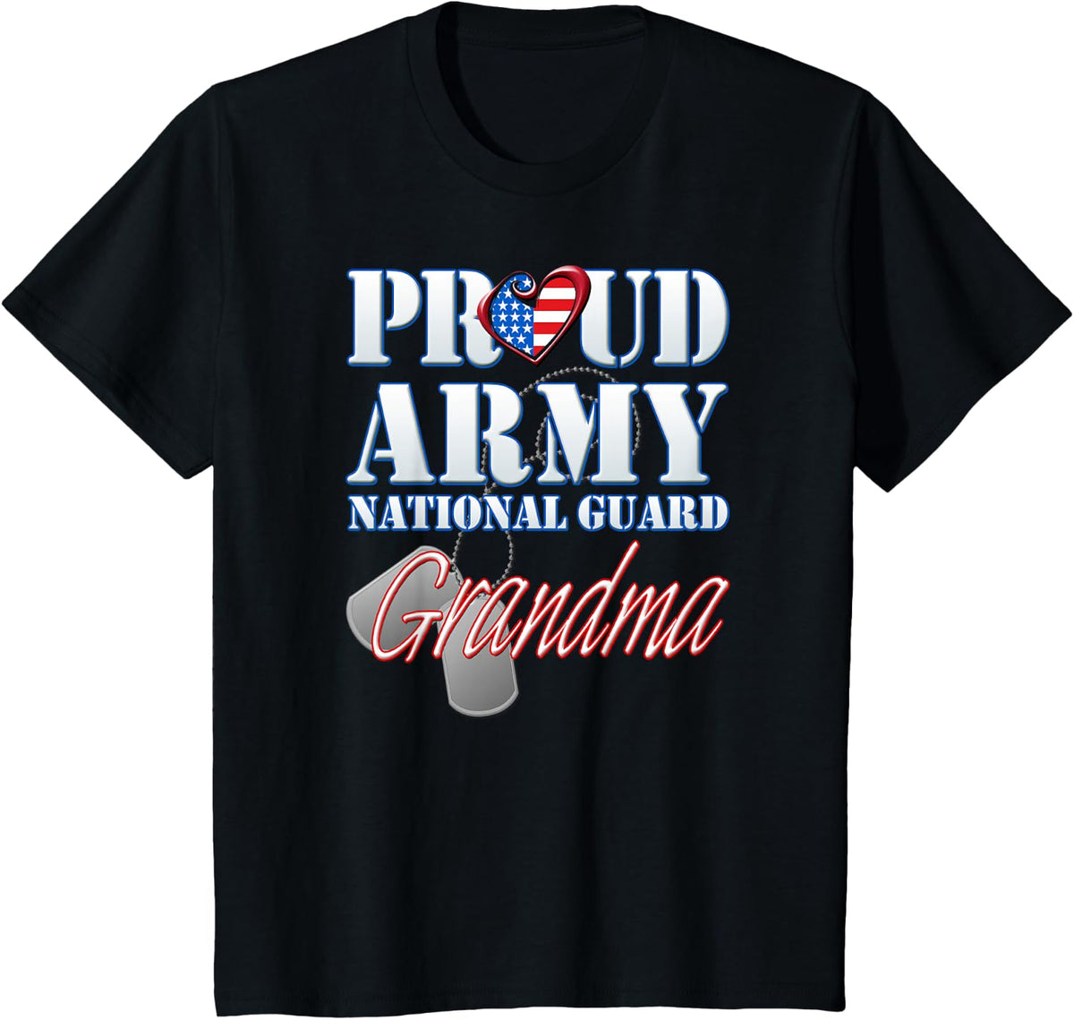 Proud Army National Guard Grandma USA Heart Flag Shirt T-Shirt - Black