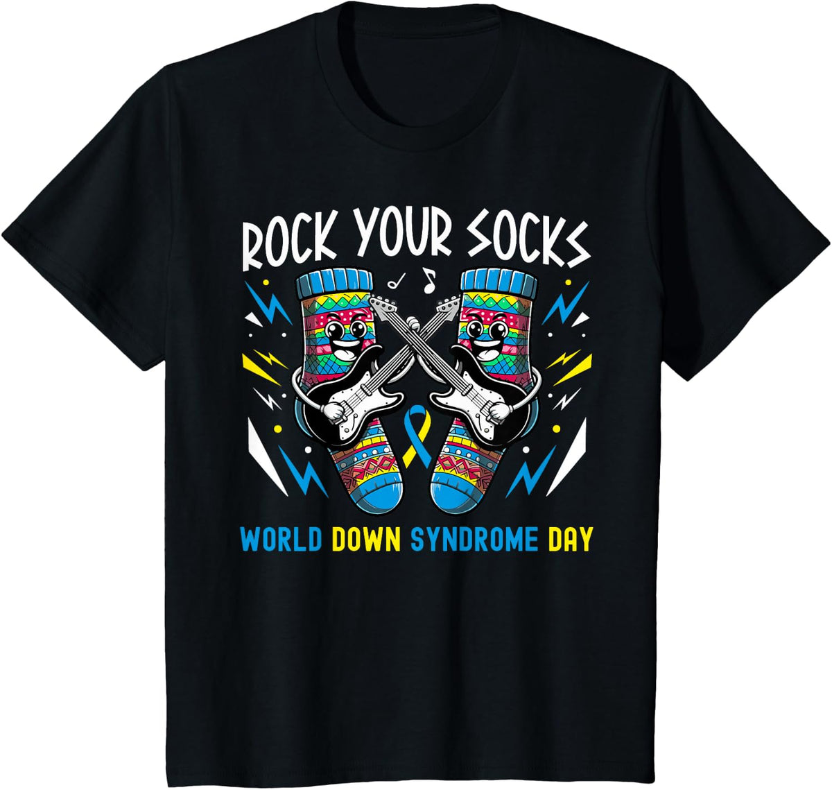 Rock Your Socks Down Syndrome Awareness Day Funny WDSD Humor T-Shirt - Black