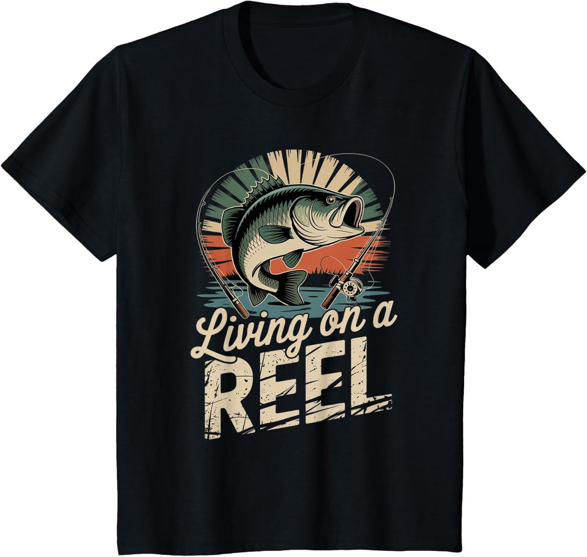 Living on a Line Bass Fishing Angler Outdoors Fisherman T-Shirt - Black