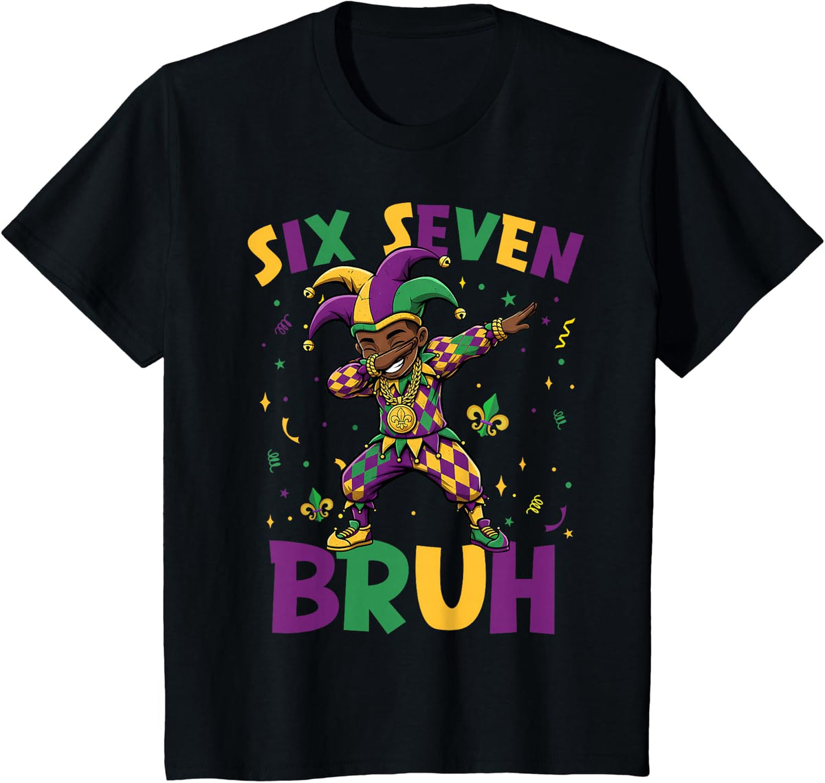 Six Seven 67 Meme Cool Mardi Gras Dabbing Black Boys Kids T-Shirt - Black