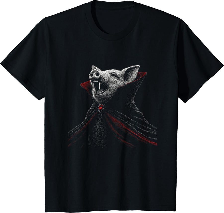 Pig Halloween Pig Lover Spooky Gothic Vampire T-Shirt - Black