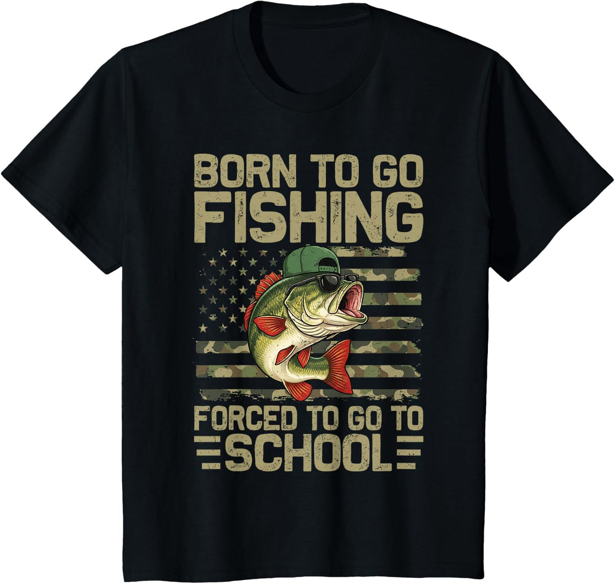 Born to Go Fishing Bass Fish Funny Fisherman T-Shirt for Boys Kids Men - Black