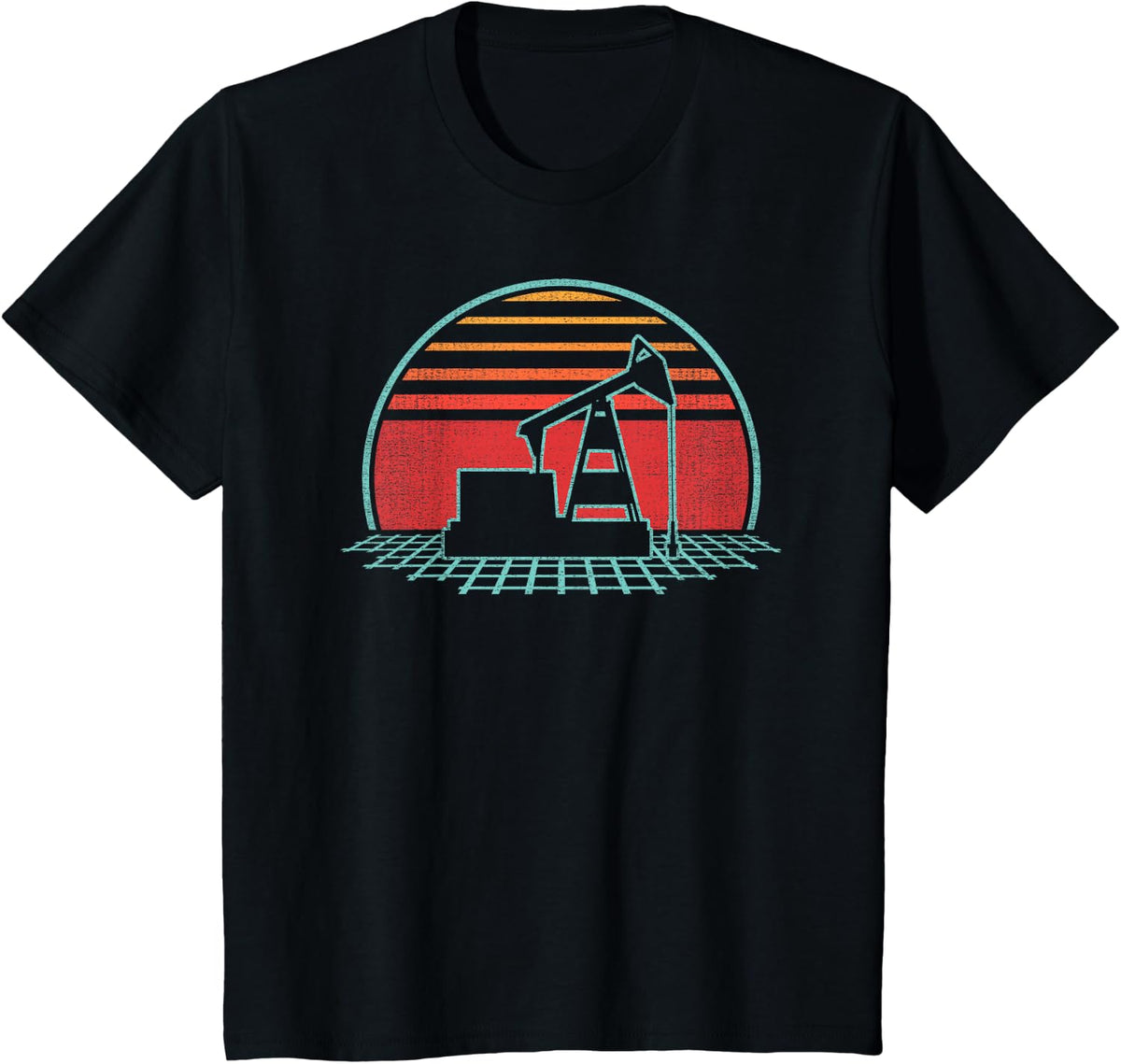 Oil Drilling Rig Pump Retro 80s Style Oilfield Worker Gift T-Shirt - Black