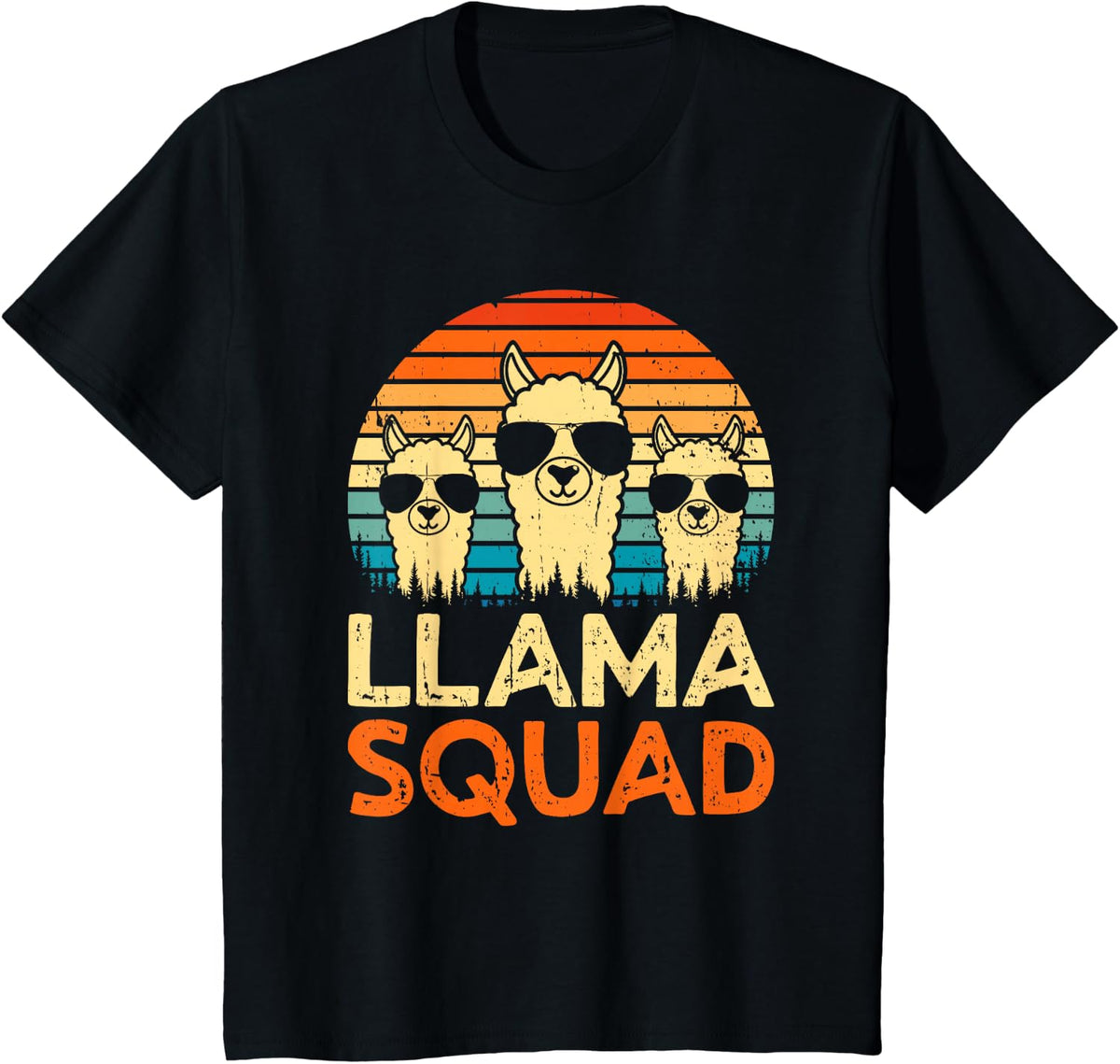 Llama Squad Retro with Glasses Cool Alpaca T-Shirt - Black