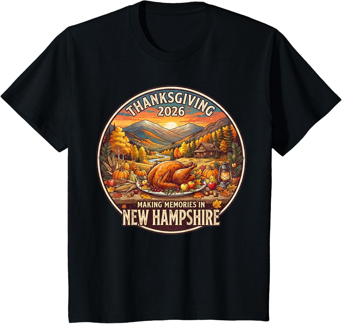 New Hampshire Thanksgiving 2026 Family Vacation Reunion T-Shirt - Black