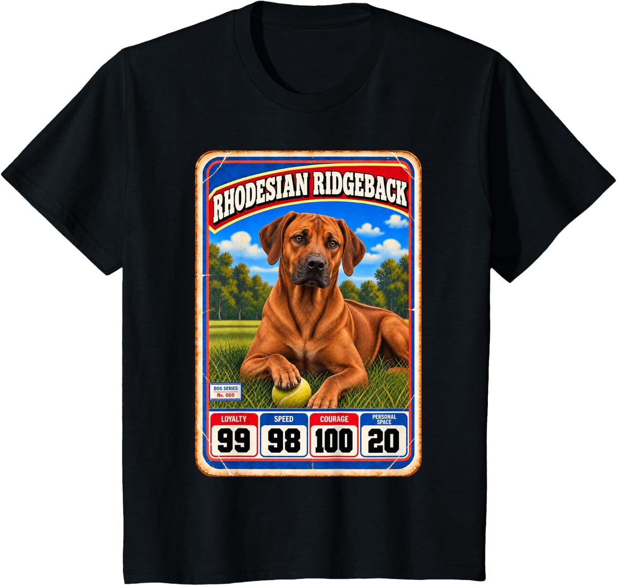 Rhodesian Ridgeback Vintage 70s 80s Sports Trading Card T-Shirt - Black