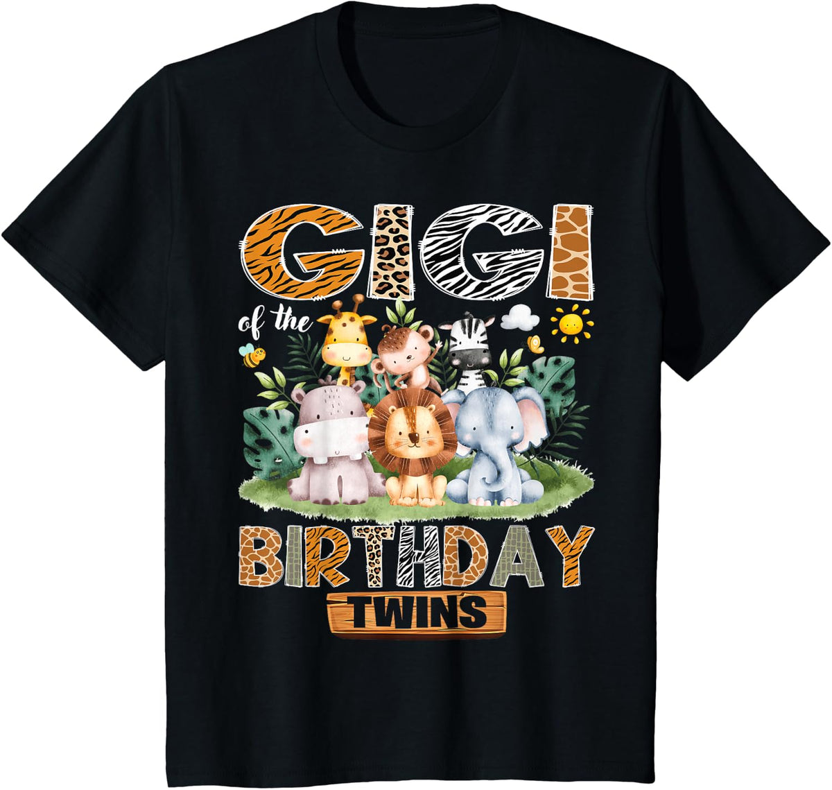 Gigi of The Birthday Twins Safari Woodland Animals T-Shirt - Black