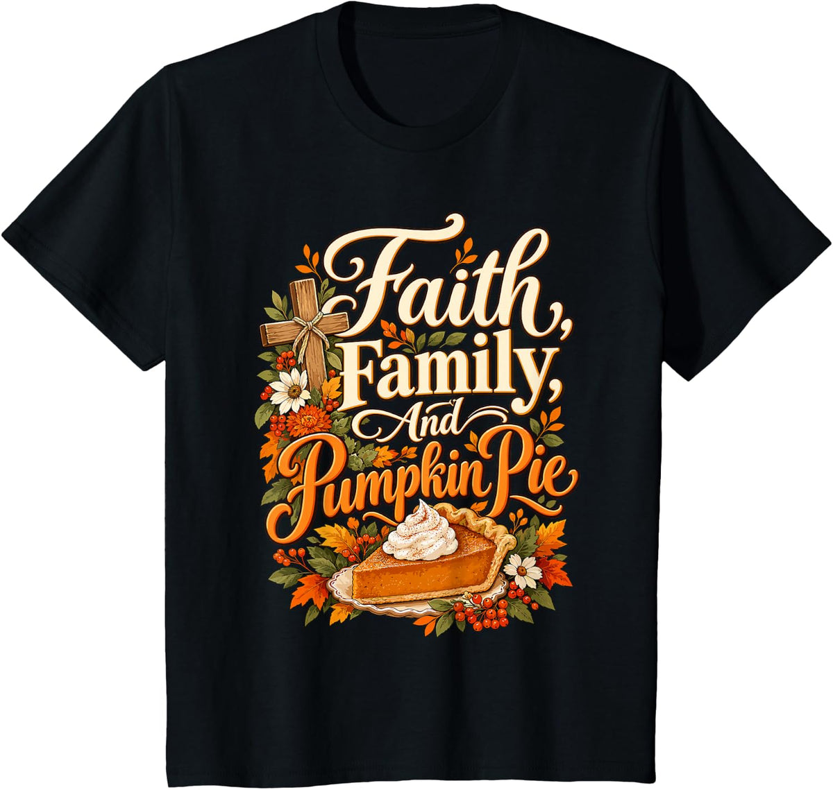Pumpkin Pie Lover Christian Faith Family Thanksgiving Fall T-Shirt - Black