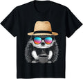 Coffee Cute Hedgehog Animal Sunglasses Graphic T-Shirt - Black